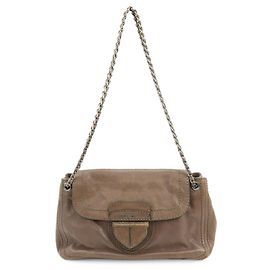 PRADA Logo Leder-Schultertasche mit Klappe und Kette Handtasche Greige B4659C Grau