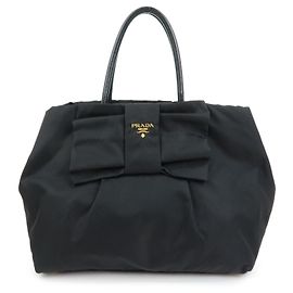 PRADA Borsa Tote in nylon, pelle e nastro Nero BN1601 Nero