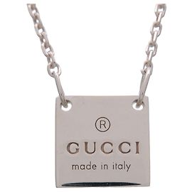 Colar com Placa Quadrada Logo GUCCI Prata SV925 Prata