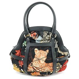 Salvatore Ferragamo Ferragamo Nylon Steppleder Handtasche Animalier Black Multicolor Schwarz Rot Gelb