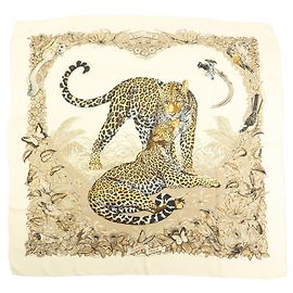 Hermès HERMES Carre 90 Seidentuch 100% Seide JUNGLE LOVE Hellbraun Beige Braun Beige