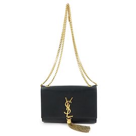 Autre Marque SAINT LAURENT PARIS Bolsa de Ombro de Couro com Corrente Preta 474366 Preto