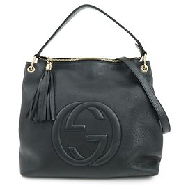 mala de mão e de ombro 2Way GUCCI SOHO Interlocking G em couro Preta 536194 Preto