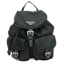 Mochila PRADA em nylon e couro com logótipo Triangle Preto Preto
