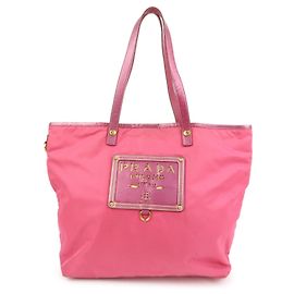 Borsa Tote e Borsa a Tracolla PRADA in Nylon e Pelle Saffiano con Logo Rosa Rosa