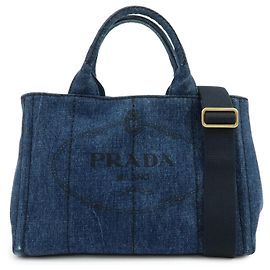 PRADA Canapa Mini Triangle Logo Denim 2Way Bag Hand Bag Blue 1BG439 Azul