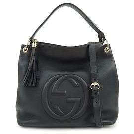 GUCCI SOHO Interlocking G Leather 2Way Bag Shoulder Bag Black 408825 Black