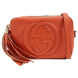 GUCCI SOHO Bolsa de Ombro de Couro com Corrente Interlocking G Orange 308364 Laranja