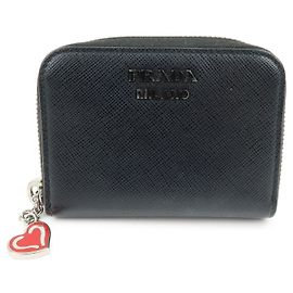 PRADA Cartera Compacta de Cuir Saffiano Monedero Tarjetero Negro Negro