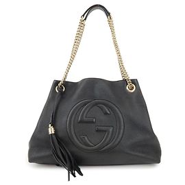 GUCCI SOHO Interlocking G Leather Chain Shoulder Bag Black 308982 Black