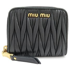 MIU MIU Matelasse Nappa Leather Compact Wallet Black 5MM268 Black