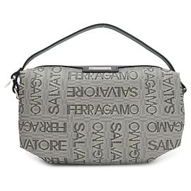 Salvatore Ferragamo Ferragamo Gancini Logo Canvas Leather Hand Bag Pouch Silver Black Black Silvery