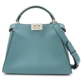 FENDI Peekaboo Iconic Essentially Leder 2Way Handtasche Blau 8BN302 Blau