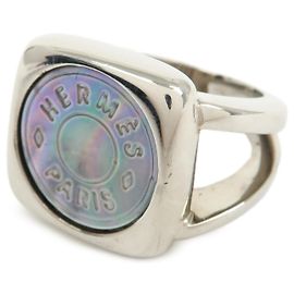 Hermès Bague HERMES Sellier Corozo Metal Shell Ring Silver US5.5 EU51 Argenté