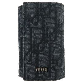 Christian Dior Oblique Canvas Leather 6 Rings Key Case Black Black