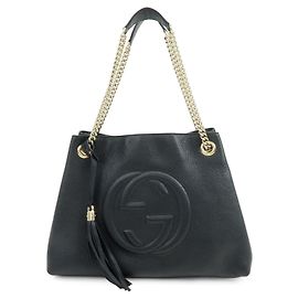 Borsa a tracolla in pelle GUCCI SOHO Interlocking G Chain Nero 536196 Nero