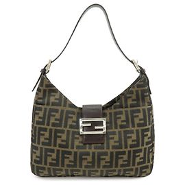 FENDI Borsa a spalla e borsa a mano in pelle e tela Zucca Nero e Marrone 26569 Marrone Nero
