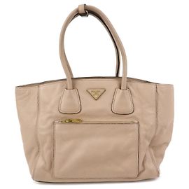 Bolso Tote y Bolso de Hombro de Piel PRADA con Logotipo Triangular Rosa Beige Rosa