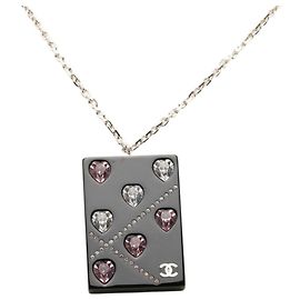 Colar com pendente Chanel Coco Mark Chain Preto Prata