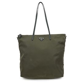 Saco Tote e Saco de Ombro PRADA em Nylon com Logótipo Triangular Khaki Black 1BG052 Verde