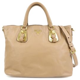 PRADA Bolsa de mão e ombro 2Way em couro de bezerro macio Light Brown BN1902 Marrom