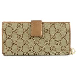 GUCCI Interlocking G GG Canvas Leather Long Wallet Light Brown Brown