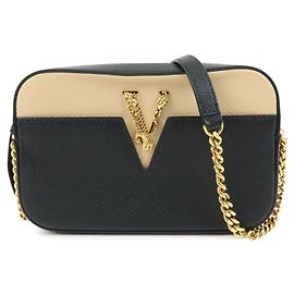 Bolsa de Ombro e Tiracolo em Pele VERSACE Virtus Preto Bege Preto Bege
