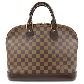 Bolsa de mão Louis Vuitton Damier Canvas Leather Alma PM Brown N51131 Marrom