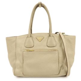 PRADA Triangle Logo Leder 2Way Hand- und Schultertasche Beige BN2795 Beige