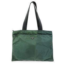PRADA Triangle Logo Nylon Leder Tote Bag Handtasche, Moss Green Grün