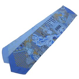 Hermès HERMES Maxi Twilly Silk 100% Scarf ANIMAPOLIS Blue Beige Black Nero Beige
