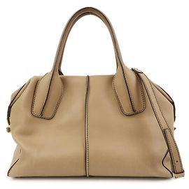 TOD'S D Styling Leder 2Way Bag Handtasche Schultertasche Beige Beige