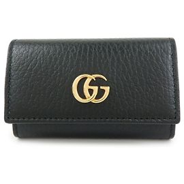 GUCCI Double G Leather 6 Ring Key Case Key Holder Black 456118 Black