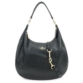 COACH Logo Leather 2Way Shoulder Bag Hand Bag Black Black