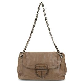 PRADA Front Flap Leather Chain Shoulder Bag Hand Bag Brown B4659C Brown