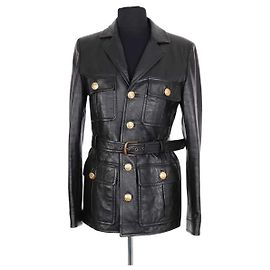Chloé Black Leather Coat Black