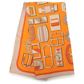 Lenço de Seda Hermès Orange En Boucles 90 Laranja