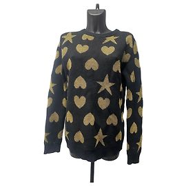 Pull en maille jacquard Gucci avec cœurs et étoiles métalliques Lurex noir et or Autre