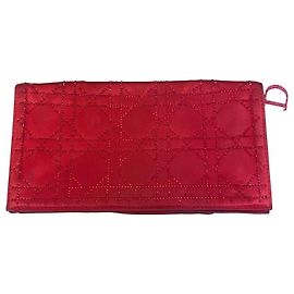 Clutch Christian Dior in raso rosso Cannage con cristalli Altro