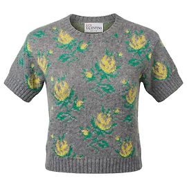 RED Valentino Pull à manches courtes en maille florale gris – Taille S Autre