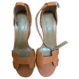 Hermès H Sandals in Orange Leather Orange