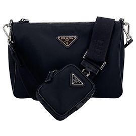 Prada Borsa a tracolla messenger in tela Re-Nylon nera con pochette Nero