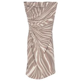 Autre Marque Gucci Zebra Print Silk Dress Beige Beige
