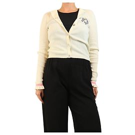 Chanel Cardigan côtelé crème à motif poisson - taille UK 10 Écru