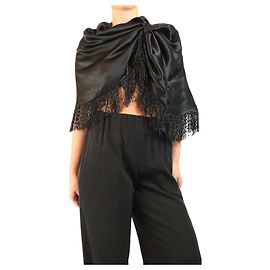 By Malene Birger Poncho in raso nero con nappe - taglia OS Nero