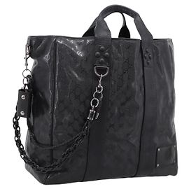 GUCCI GG Implementation Hand Bag PVC Leather Black Silver Other