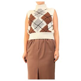 Ermanno Scervino Argyle Strickgestrick-Weste in Creme - Größe UK 6 Roh