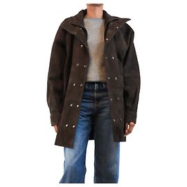 Autre Marque Dark brown cinched waist suede jacket - size UK 6 Brown