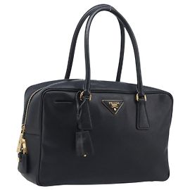 PRADA Bolsa de mão couro Saffiano Preto Dourado Outro