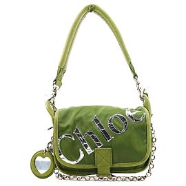 Chloé  mala de ombro de nylon verde com aba e logótipo Verde